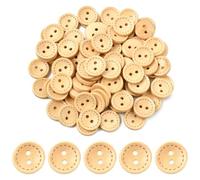 DanLingJewelry 100Pcs Handmade Wooden Button 15mm Round Wood Buttons 2 Hole Sewing Buttons for Clothing Knitting Crafting