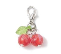DanLingJewelry 100Pcs Imitation Cat Eye Resin Cherry Pendant Decorations Fruit Charm Keychain with Lobster Claw Clasps for Backpack Jewelry Making