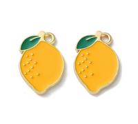 DanLingJewelry 100Pcs Lemon Enamel Charms Golden Colour Plated Enamel Fruit Food Pendants for Jewellery Making DIY Crafting 18x12x1.5mm