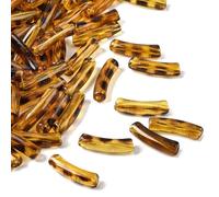 DanLingJewelry 100Pcs Leopard Print Transparent Acrylic Curved Tube Beads Brown Chunky Bamboo Beads for Crafts Bracelet Bangle Jewellery Making