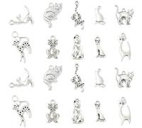 DanLingJewelry 100Pcs Mixed Styles Tibetan Cat Shape Charms Antique Silver Animal Kitten Pet Pendants for DIY Necklace Bracelet Jewelry Making
