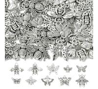DanLingJewelry 100Pcs Mixed Styles Tibetan Style Bees Butterfly Charms Antique Silver Insect Flying Animal pendants for DIY Necklace Bracelets Making