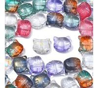 DanLingJewelry 100Pcs Random Color Lovely Cat Head Lampwork Beads Handmade Cute Animal Kitten Glass Loose Beads for DIY Jewellery Making