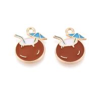 DanLingJewelry 100Pcs Summer Seabeach Theme Brown Enamel Coconut Pendants Holiday Fruit Drink Pendants for Jewelry Making Necklace Bracelet