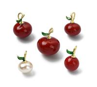 DanLingJewelry 10Pcs 3D Resin Enamel Cherry Apple Charms Mixed Style Fruit Dangle Charms for Jewelry Making Bag Keychain Decor