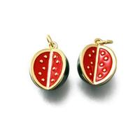 DanLingJewelry 10Pcs Brass Enamel Watermelon Charm Red Green Fruit Watermelon Hanging Ornaments for DIY Bracelet Earrings Jewellery Making