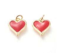 DanLingJewelry 10Pcs Brass Red Heart Pendants Enamel Mini Love Heart Charms with Loop for Valentine DIY Bracelets Necklace Making