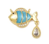 DanLingJewelry 10Pcs Cubic Zirconia Fish with Teardrop Charms Brass Enamel Blue Ocean Animal Pendants for Jewelry Necklace Bracelet Making