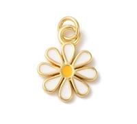 DanLingJewelry 10Pcs Enamel White Flower Charms Golden Colour Brass Daisy Flower Charms with Enamel for Jewellery Making DIY 15.5x11x1.2mm