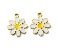 DanLingJewelry 10Pcs Flatback White Flower Enamel Charms Golden Colour Stainless Steel Daisy Floral Pendants for DIY Jewellery Making 13x11x1mm