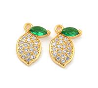 DanLingJewelry 10Pcs Golden Color Brass Cubic Zirconia Fruit Lemon Charms with Green Leaf Cute Lemon Ornaments for DIY Jewelry Making