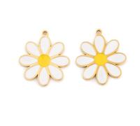 DanLingJewelry 10Pcs Golden Color Stainless Steel Enamel White Daisy Flower Charms for DIY Earrings Necklaces Jewelry Making 16.5x15x1.5mm