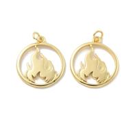 DanLingJewelry 10Pcs Golden Colour Camping Flame Charms Brass Flat Round with Fire Pendants Craft Supplies for DIY Jewellery Necklace Earrings Bracelet Making