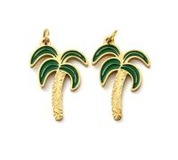 DanLingJewelry 10Pcs Golden Colour Stainless Steel Enamel Green Coconut Tree Charms for DIY Necklace Jewellery Making Crafts 20x13.5x1.5mm