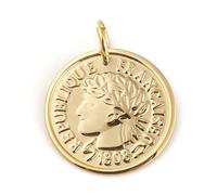 DanLingJewelry 10Pcs Golden Stainless Steel Flat Round Coin Pendants France Theme Travel Charms for Necklaces Bracelets Jewellery Making
