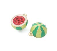 DanLingJewelry 10Pcs Half Round Watermelon Enamel Brass Charms Mini Fruit Dangle Pendants for DIY Jewellery Bracelet Earring Crafts Bag Keychian Decor