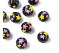 DanLingJewelry 10Pcs Handmade Lampwork Glass Bumpy Star Beads Enamel Black Round with Star Beads for Jewelry Making Bracelets DIY Crafts