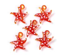 DanLingJewelry 10Pcs Handmade Ocean Starfish Lampwork Pendants Red Sea Star Bumpy Lampwork Glass Beads Charms for DIY Jewelry Making