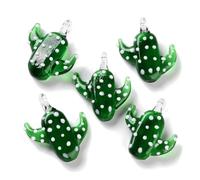 DanLingJewelry 10Pcs Handmade Tropical Cactus Lampwork Glass Pendant Dark Green Desert Plant Charms for DIY Necklaces Bracelets Making