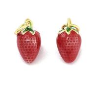 DanLingJewelry 10Pcs Imitation Fruit Theme Brass Enamel Charms Tiny Red Enamel Strawberry Charm Pendants for DIY Necklaces Earrings Making