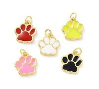 DanLingJewelry 10Pcs Mixed Colors Cat Dog Paw Print Enamel Brass Charms Cute Pet Animal Footprint Pendants for DIY Jewelry Making Bracelet