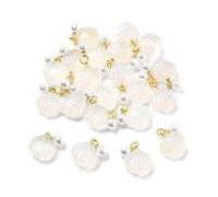 DanLingJewelry 10Pcs Natural Agate Gemstone Shell Pendants with White Imitation Pearl Bead Charms for Jewellery Making Necklaces Earrings Crafts