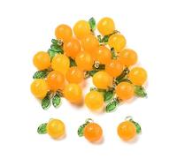 DanLingJewelry 10Pcs Natural Agate Orange Charms with Green Acrylic Leaf 3D Acrylic Fruit Bead Charms for DIY Craft Earring Bracelet Necklace Jewellery Making