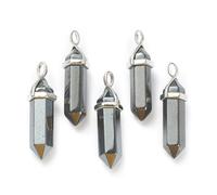 DanLingJewelry 10Pcs Natural Hematite Pointed Pendants Bullet Shape Crystal Healing Chakra Gemstone Charms for Jewellery Making Crafts