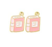 DanLingJewelry 10Pcs Pink Color Enamel Book Charms School Theme Teacher Student Study Tool Pendants for DIY Jewelry Crafts Supplies Book Lovers