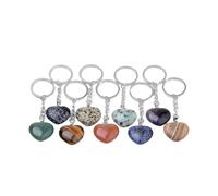 DanLingJewelry 10Pcs Random Heart Gemstone Charms Keychain Love Heart Shaped Stone Keychains for DIY Handbag Purse Backpack Accessory Jewellery Gifts