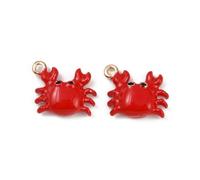 DanLingJewelry 10Pcs Red Crab Enamel Brass Charms Sea Ocean Animals Charm Pendants Small Marine Life Ornaments for Jewelry Making Necklaces