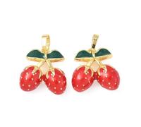 DanLingJewelry 10Pcs Red Enamel Strawberry Charms Brass Cute Mini Fruit Shaped Hanging Charms for for DIY Jewelry Necklace Earrings Making
