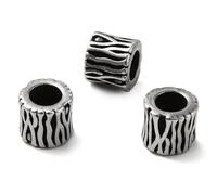 DanLingJewelry 10Pcs Stainless Steel Textured Column European Beads Antique Silver Tube Large Hole Beads for DIY Bracelets Necklaces Making