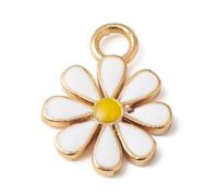 DanLingJewelry 10Pcs White Daisy Flower Brass Enamel Charms Tiny Floral Dangle Charms for DIY Jewellery Necklace Earrings Gifts 15.5x12x1.5mm