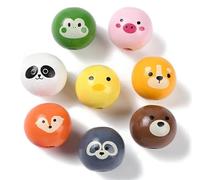 DanLingJewelry 110Pcs 11 Styles Cute Animal Head Round Wood European Beads Large Hole Dog Pig Fox Bear Frog Face Wooden Spacer Beads for Jewellery Making DIY