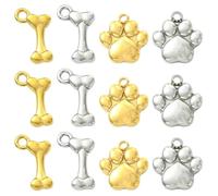 DanLingJewelry 12Pcs 2 Colours Pet Animal Theme Charms Stainless Steel Cute Dog Bone & Pawprint Pendants for Jewellery Making DIY Necklace