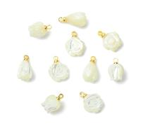 DanLingJewelry 12Pcs Carved Rose Flower Bud Charms Natural Shell Floral Pendants for DIY Jewellery Earrings Bracelets Necklaces Crafts Making