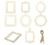 DanLingJewelry 12Pcs Oval Round Rectangle Unfinished Wooden Picture Frames Cutouts with Hanging Rope for DIY Art Craft Home Wall Ornaments