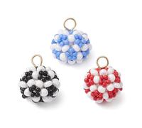 DanLingJewelry 15Pcs 3 Colors Handmade Glass Seed Beaded Pendants 18x16mm Round Chunky Bubblegum Bead Charms for DIY Jewelry Keychain Bag Decor Gifts
