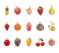 DanLingJewelry 15Pcs 3D Fruit Brass Enamel Charms Lemon Orange Apple Strawberry Peach Cherry Dangle Charms for DIY Jewellery Making Crafting