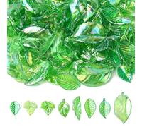DanLingJewelry 160Pcs Mixed Styles Ab Color Plated Acrylic Leaf Charms Green Plant Tree Leaves Pendant Charms for DIY Earrings Necklaces Making