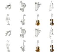 DanLingJewelry 16Pcs Mixed Styles Rhinestone Musical Instruments Pendants Antique Silver Guitar Violin Music Elements Charms for Jewellery Making