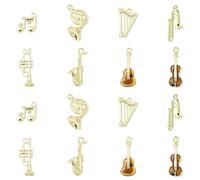 DanLingJewelry 16Pcs Mixed Vintage Musical Instruments Rhinestone Pendants Enamel Guitar Violin Music Note Charms for Necklace Jewelry Making