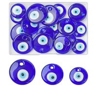 DanLingJewelry 18Pcs Flat Round Blue Evil Eye Glass Pendants Handmade Lampwork Evil Eye Lampwork Bead Charms for DIY Crafts Jewellery Making