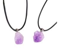 DanLingJewelry 1Pcs Random Natural Amethyst Crystal Stone Pendant Necklace with Leather Cord for Jewellery Making Gifts
