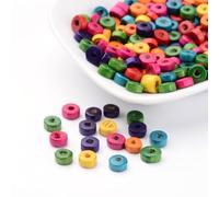 DanLingJewelry 200Pcs 6mm Flat Round Natural Wood Beads Colourful Disc Wooden Rondelle Spacer Beads for Jewellery Making Necklaces Bracelets