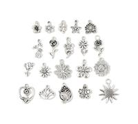 DanLingJewelry 200Pcs Assorted Tibetan Style Flower Pendant Antique Silver Sunflower Rose Lotus Charms for DIY Jewellery Making Crafting