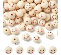 DanLingJewelry 200Pcs Random 25mm Unfinished Natural Wood Beads Wooden Happy Face Print Round Beads for DIY Jewelry Making