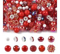 DanLingJewelry 200Pcs Red Acrylic Resin Beads Kits 10mm Acrylic Resin & Polymer Clay Rhinestone Beads European Rondelle Bead for DIY Jewelry Making
