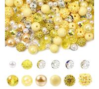 DanLingJewelry 200Pcs Yellow Acrylic Resin Beads Kits 10mm Acrylic Resin & Polymer Clay Rhinestone Beads European Rondelle Bead for DIY Jewelry Making